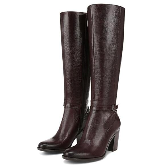 Naturalizer Womens Kalina Knee High Boots US 8 Wide EU 38.5 Wine Leather NWOB - Picture 1 of 11